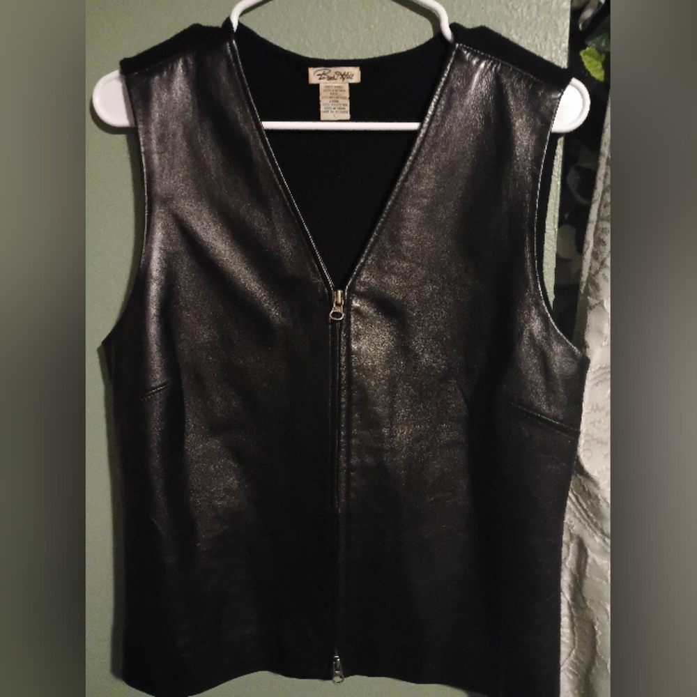 Black Leather Zip-Up Vest